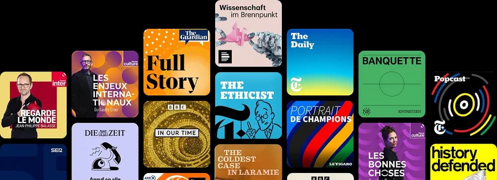 Talkey podcasts screen with curated shows